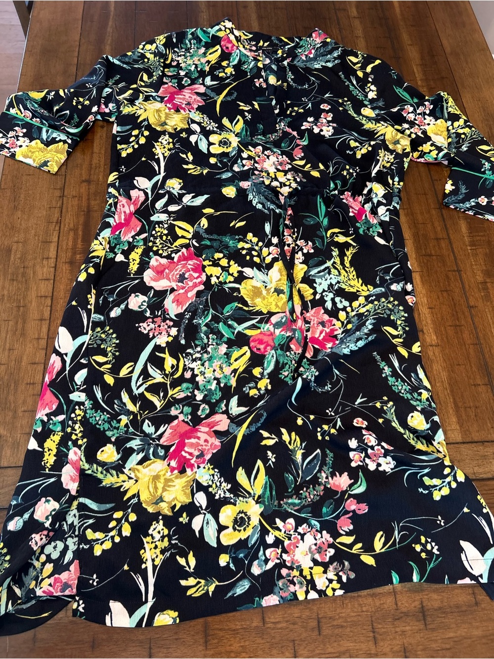 Vero Moda Floral Dress Large Black Multicolor 3/4 Sleeve Tunic Shift Boho